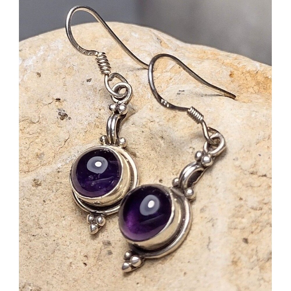 Vintage Amethyst Sterling Silver Drop Dangle Earrings